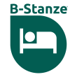 logo rappresentante letto stilizzato color bianco su sfondo verde, scritta "B-Stanze" color verde su sfondo bianco